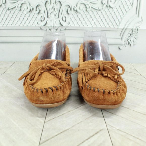 Minnetonka Kilty Brown Suede Cushioned Slip On Moccasins Slippers Size 8 - Picture 4 of 9